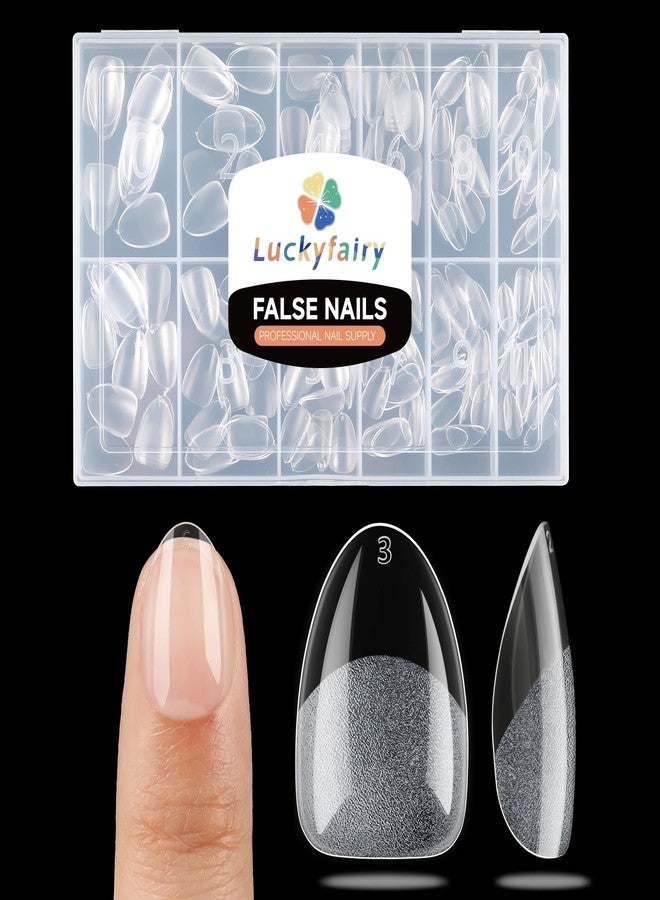 Luckyfairy أطراف أظافر لوزي قصيرة للغاية من لاكي فيري، 240 قطعة من أظافر أكريليك صناعية ناعمة من الجل، نصف مطفية بتغطية كاملة، أطراف أظافر جل شفافة قابلة للضغط لإطالة الأظافر، مانيكير منزلي، 12 مقاسًا - Image 1